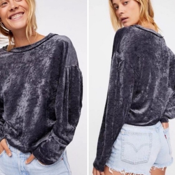 Free People Tops - Free People Milan Layering Gray Velvet Top